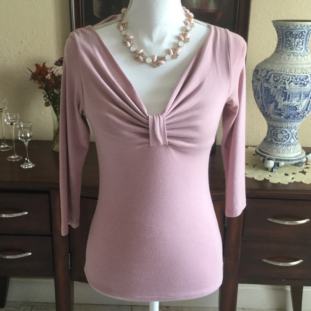 Pink Sweater Top With Bow Detail
